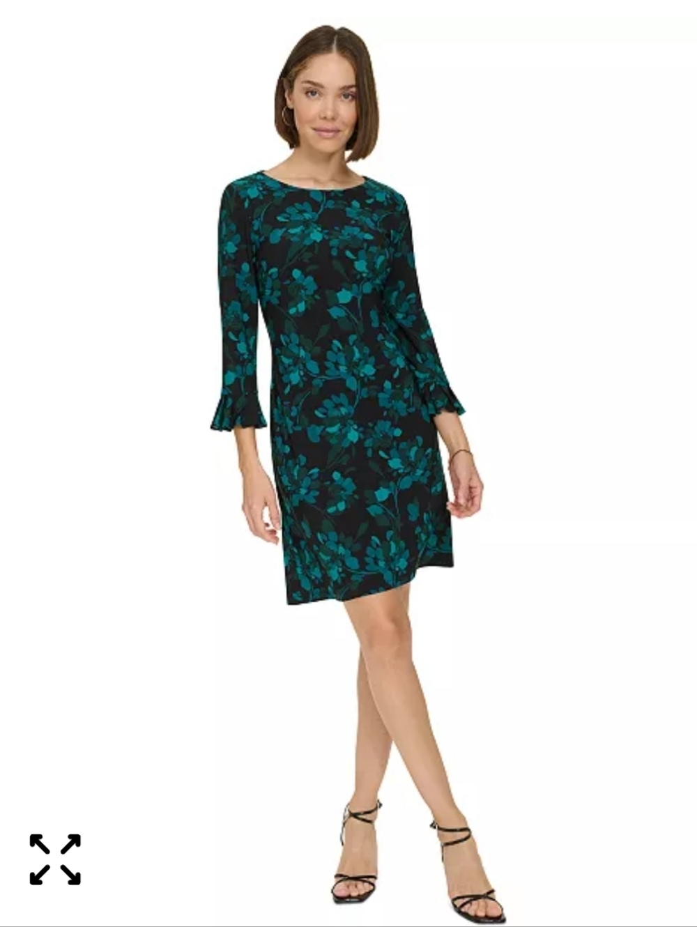 NWT Tommy Hilfiger Floral Shift Dress Size 10 Blue Black 3/4 Sleeve Knee Length